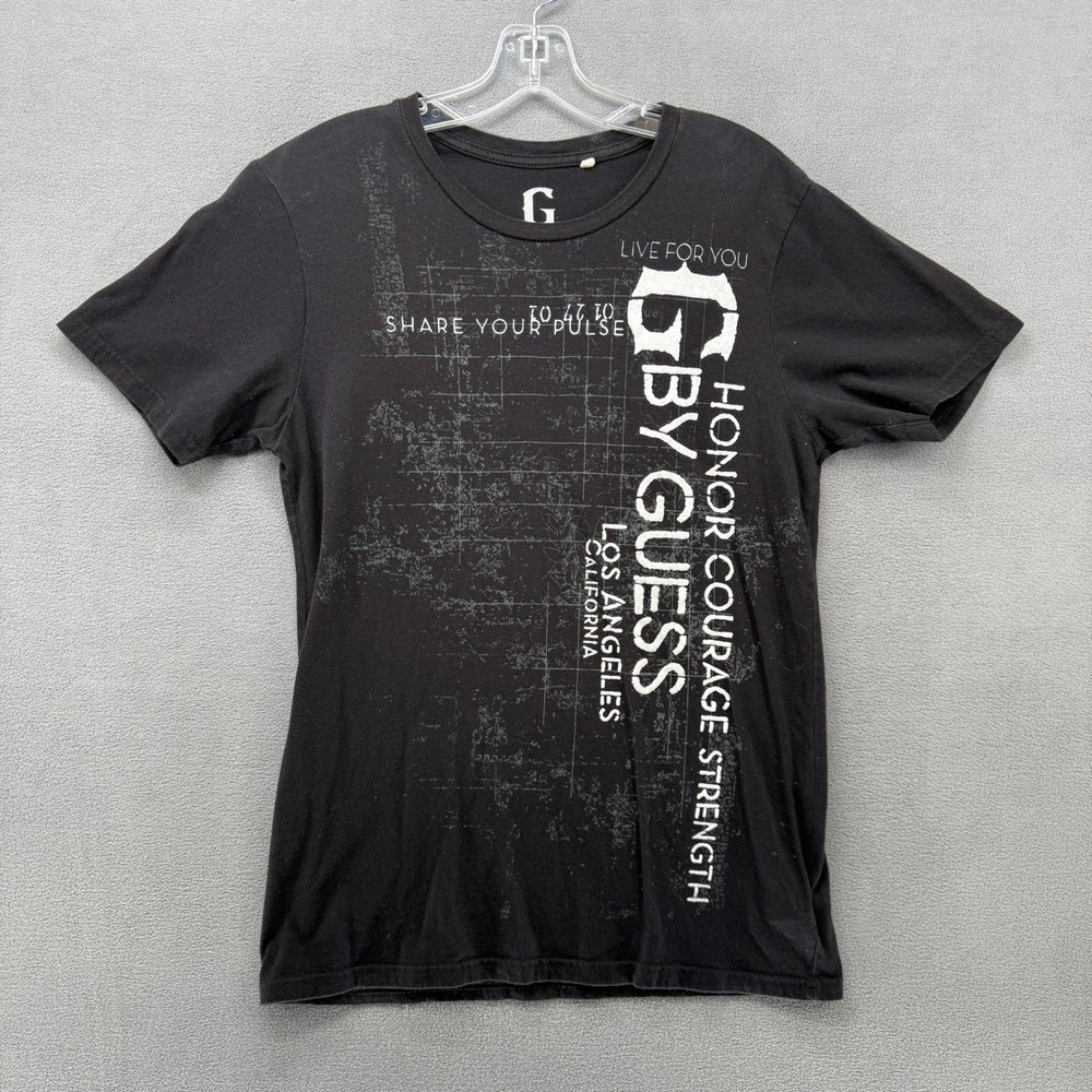 G By Guess Mens Black‎ Graphic T-Shirt Honor Courage Strength Los Angeles Size M
